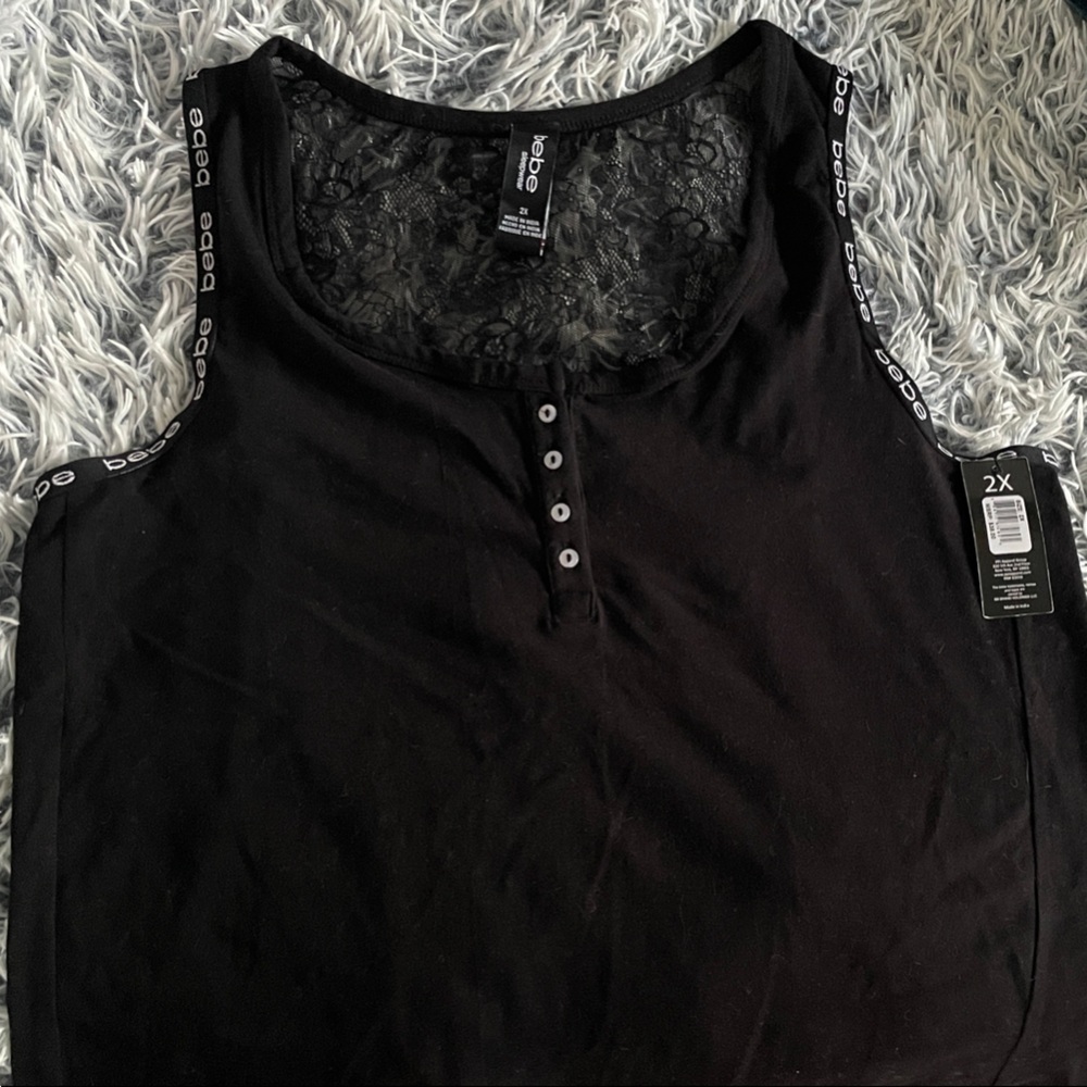 Bebe Black Lace-Trimmed Tank
